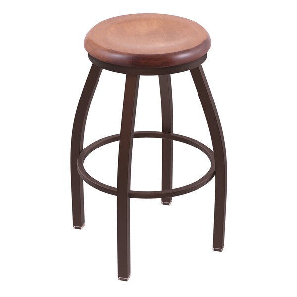 36" Swivel X-Tall Bar Stool, Bronze Finish, Med Maple Seat